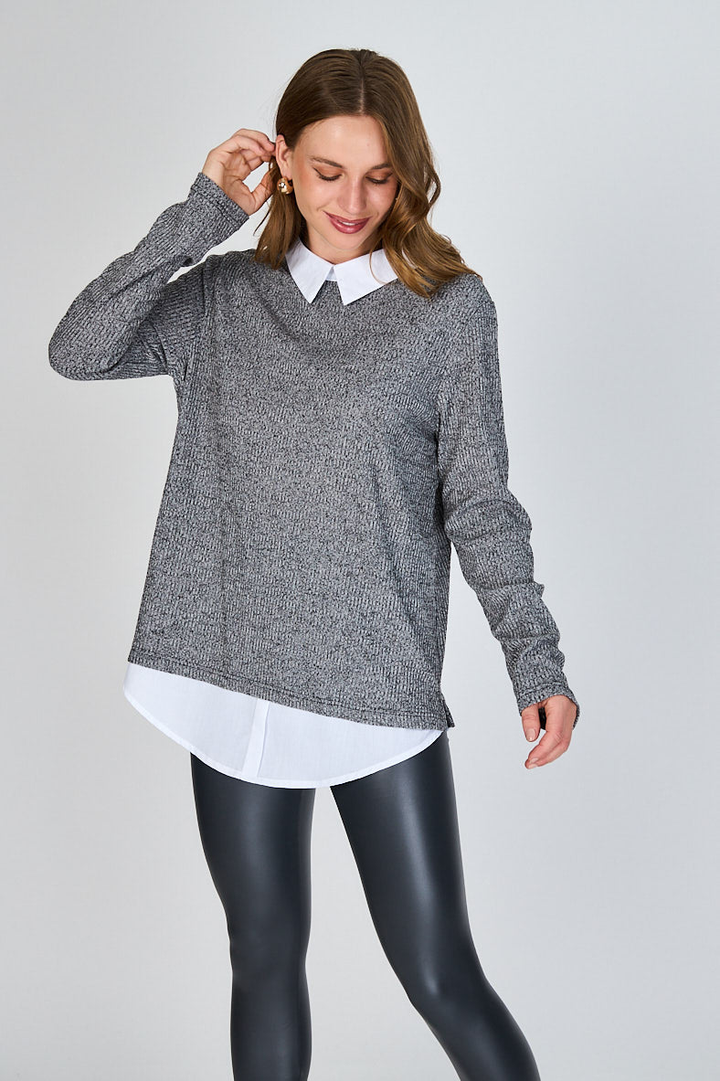 Sweater con Cuello Camisa Meli Eclipse