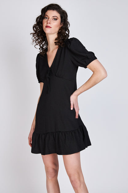 Vestido Manga Globo Claire Negro Liso Eclipse