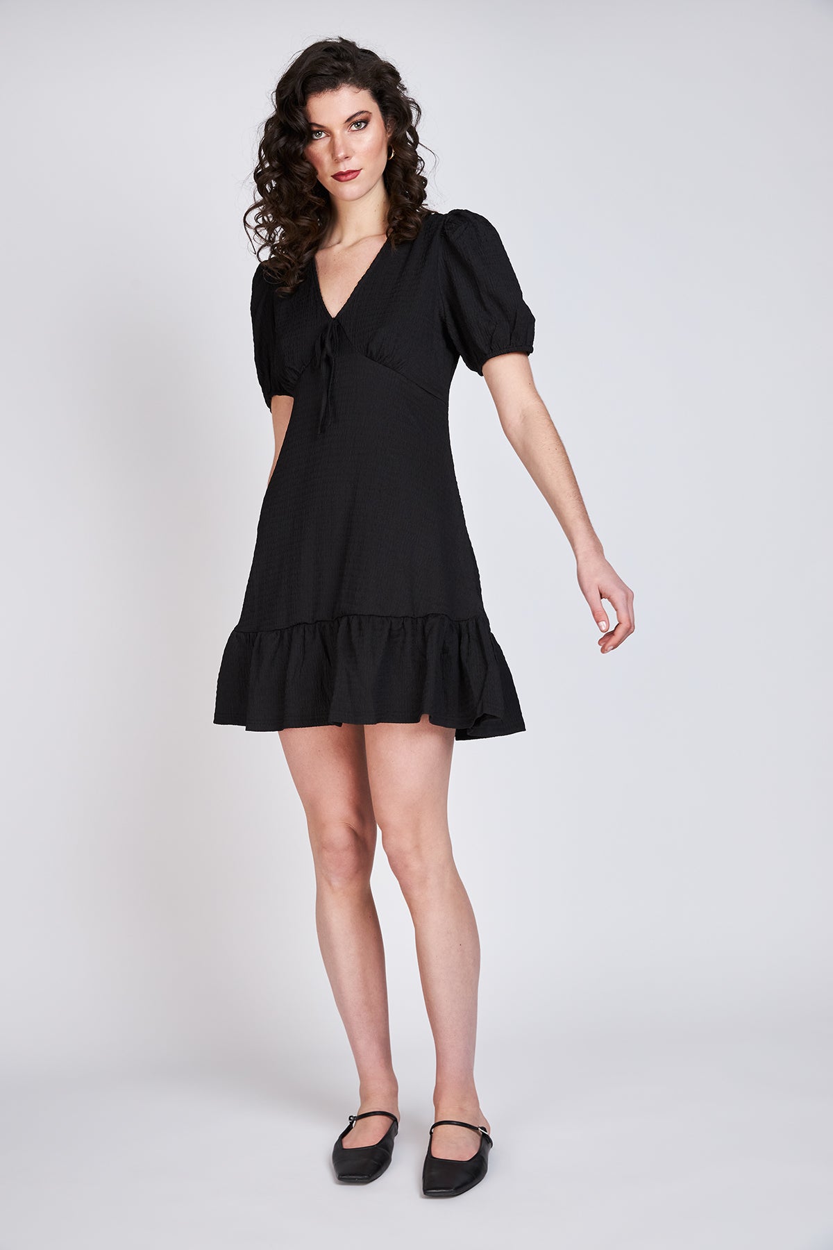 Vestido Manga Globo Claire Negro Liso Eclipse