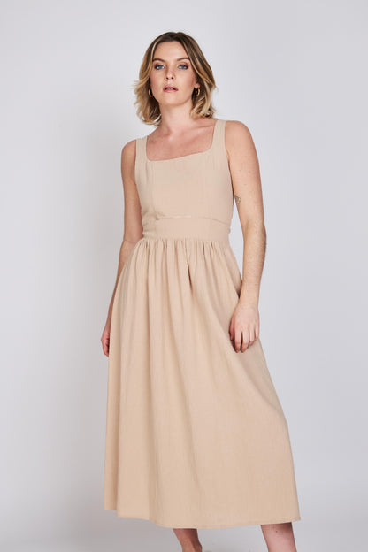 Vestido Escote Cuadrado Javiera  Beige Eclipse