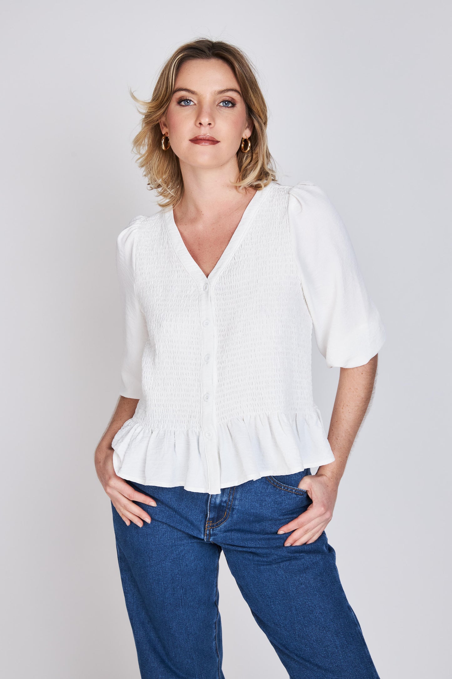 Blusa Panal de Abeja Ana Luisa Blanco Eclipse