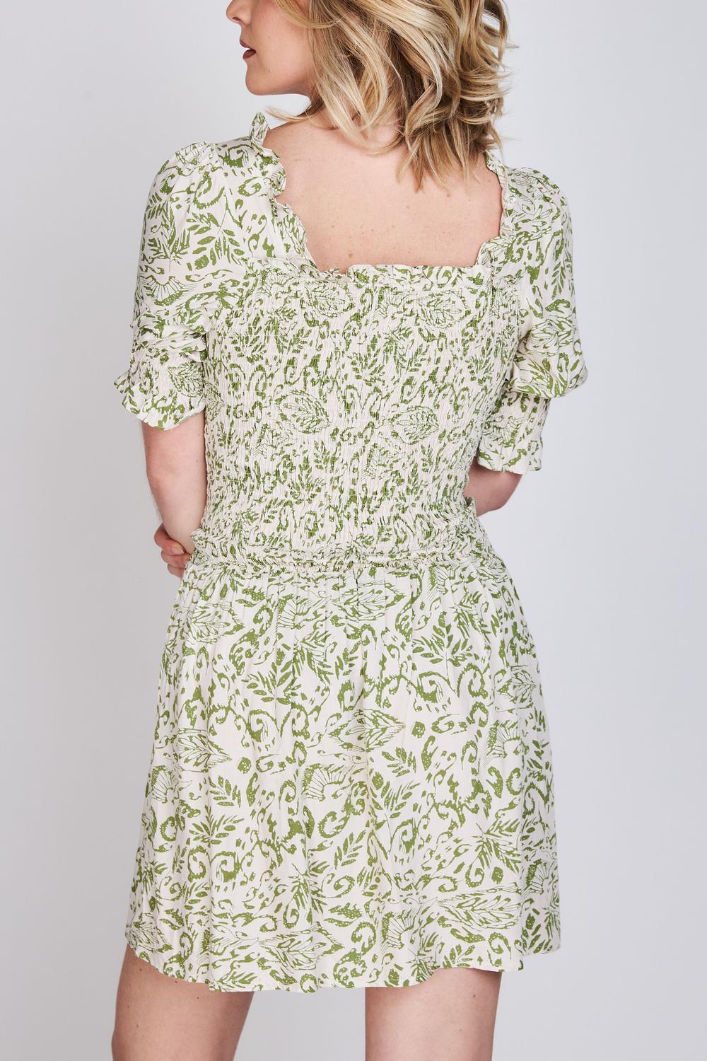 Vestido Manga Globo Magnolia Verde Print Eclipse