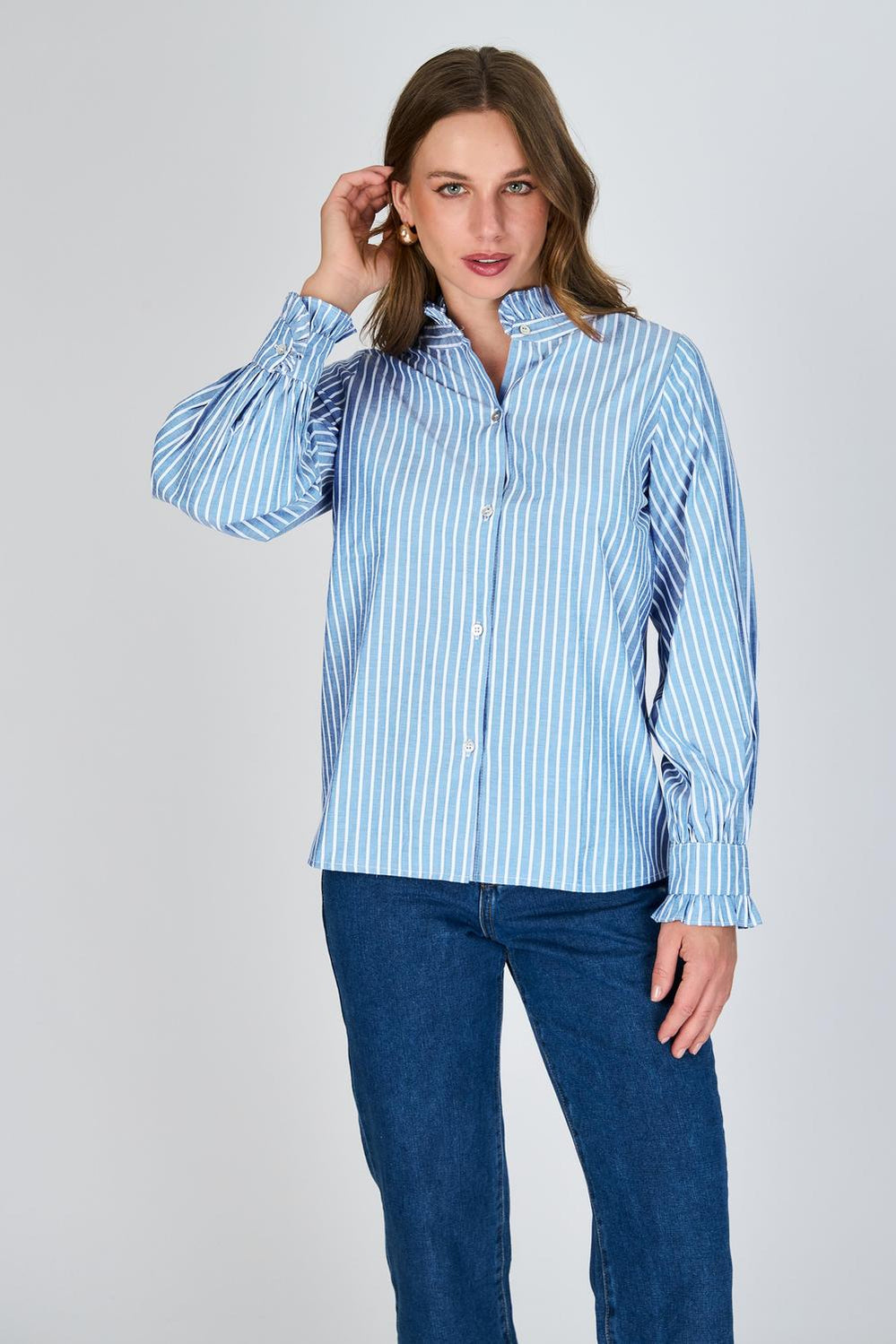 Blusa con Líneas y Vuelos Martina Eclipse