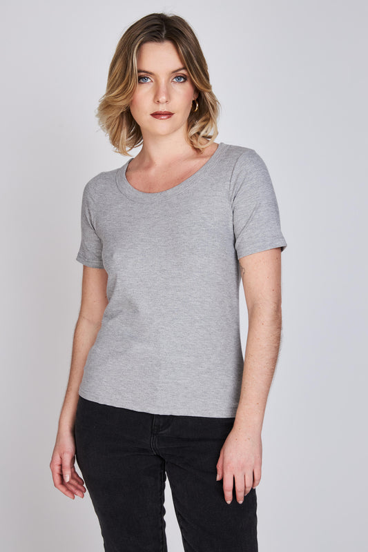 Polera Manga Corta Rib Ceci Gris Eclipse