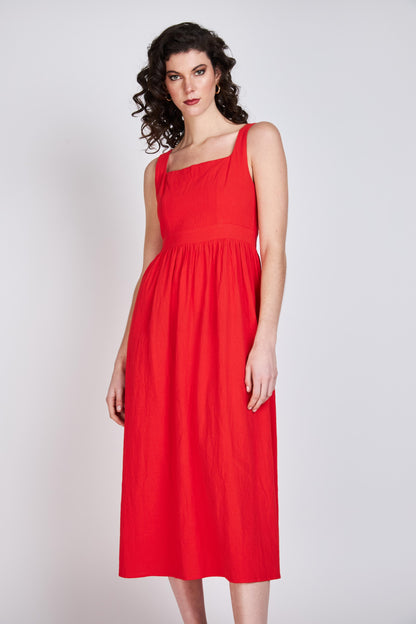 Vestido Escote Cuadrado Javiera Rojo Eclipse