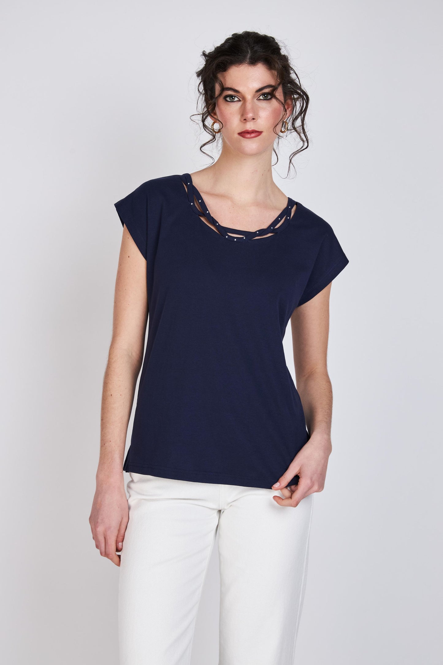 Polera Detalles Escote Bernardita Azul Marino Woman by Eclipse