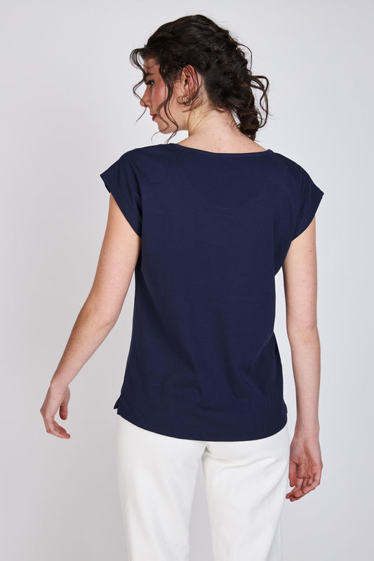 Polera Detalles Escote Bernardita Azul Marino Woman by Eclipse